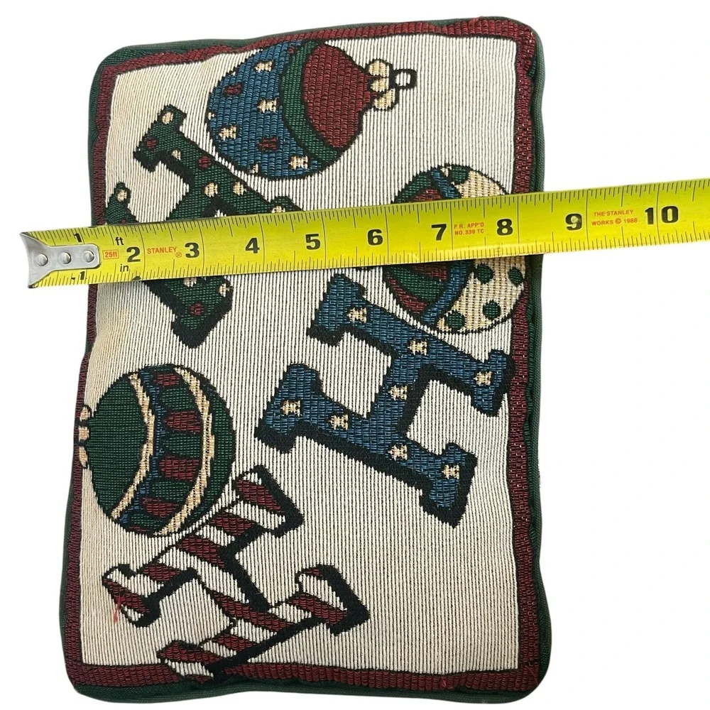 Christmas Tapestry Accent Pillow 8x12 Ho Ho Ho Ornament Green‎ Maroon Festive